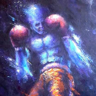 Peinture sur tableau - Boxeur bleu