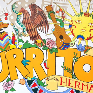 Los Burritos - Fresque murale et vitrine pour snack mexicain