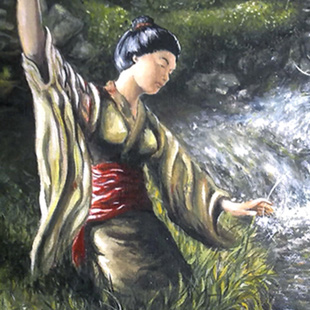 Peinture à l'huile Geisha pêcheuse