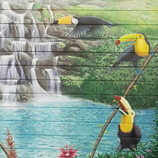Vue du Costa Rica - Fresque peinte sur store métallique