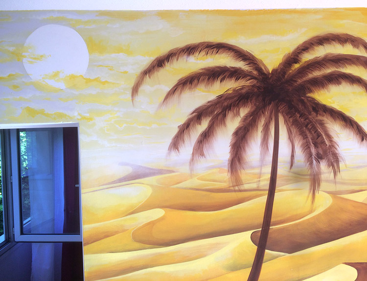 Création d'une vue du Sahara en trompe l'oeil dans un livingroom