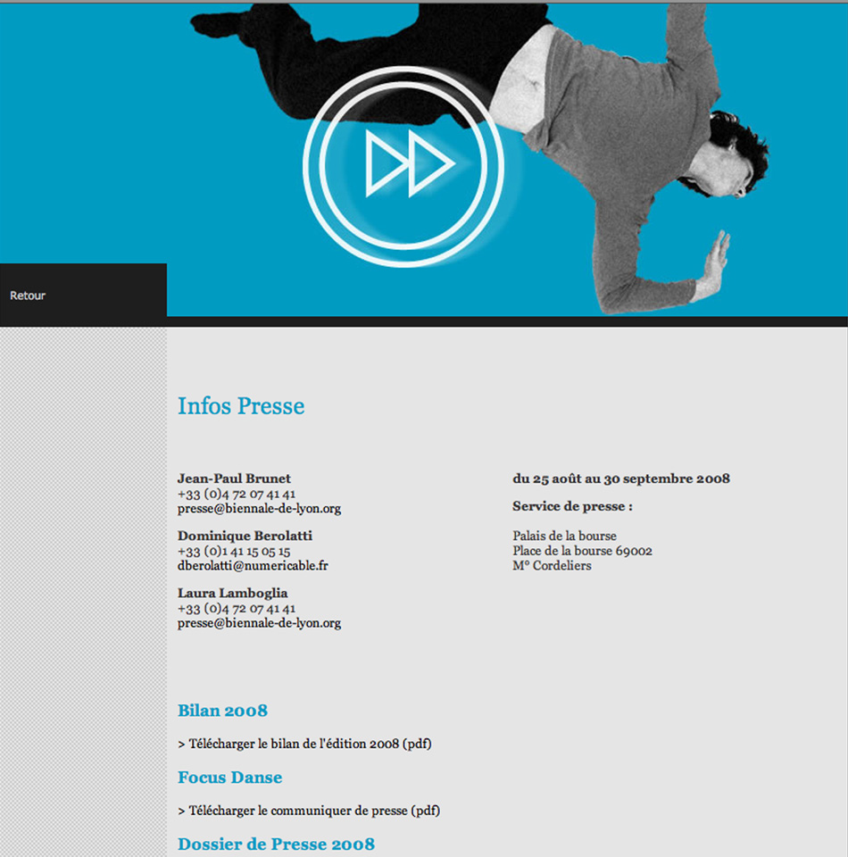 Développement du site web de la Biennale de la Danse de Lyon 2008